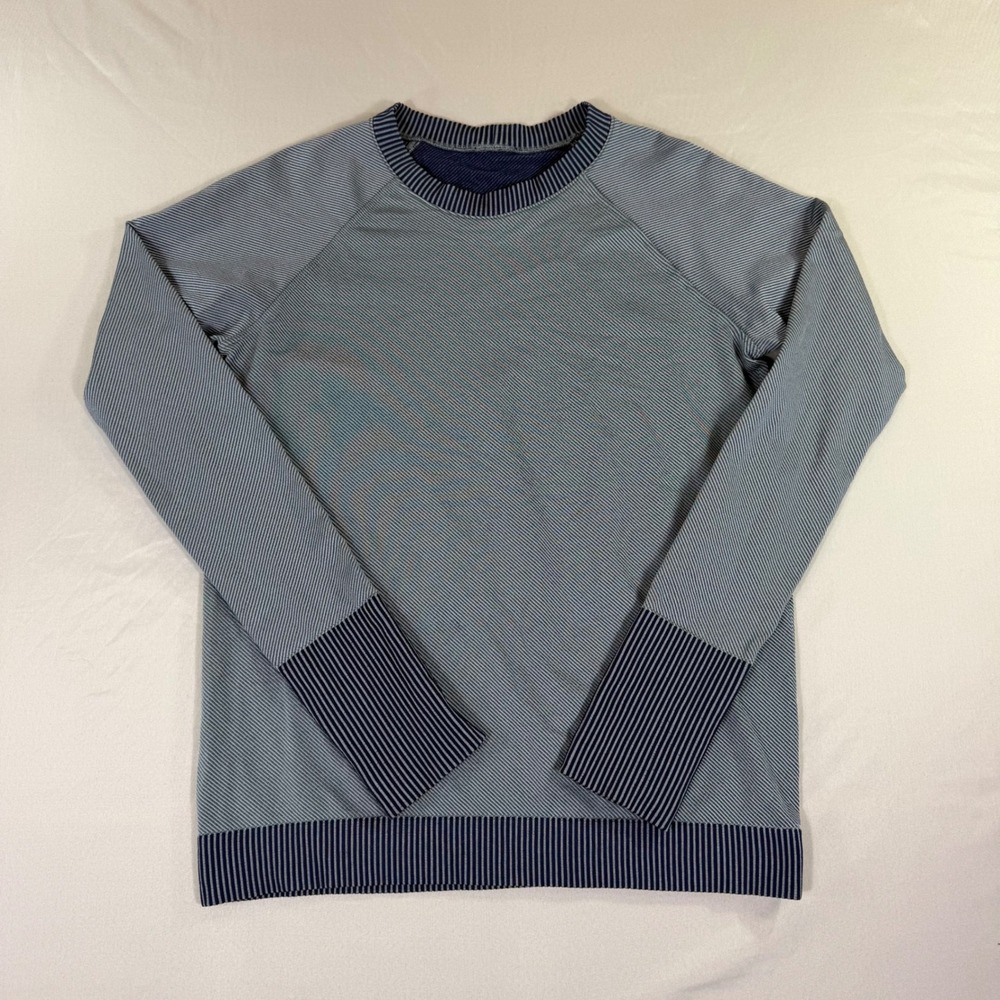 Lululemon Metal Vent Tech Long Sleeve Shirt S Blue Navy Stripe Mens Thumbholes